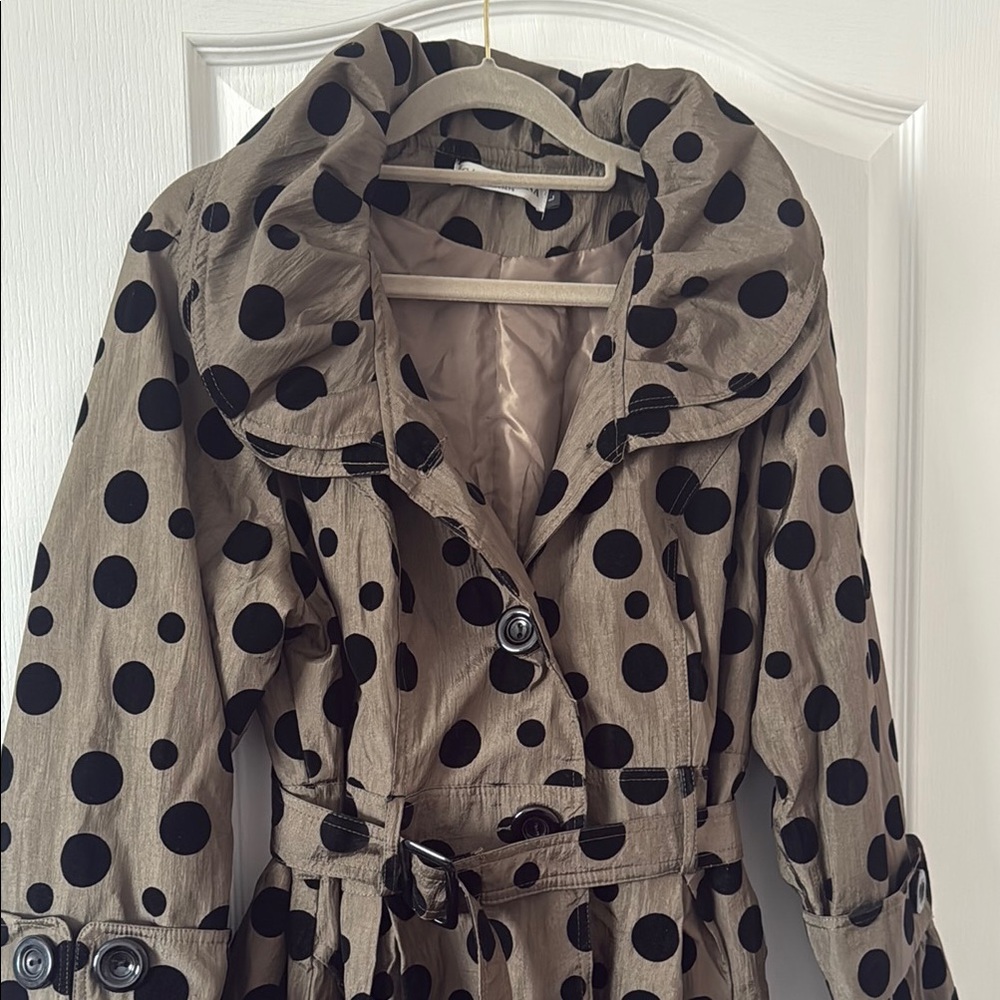 Polka Dot Trench Coat - Olive with Black Dots - Picture 2 of 5